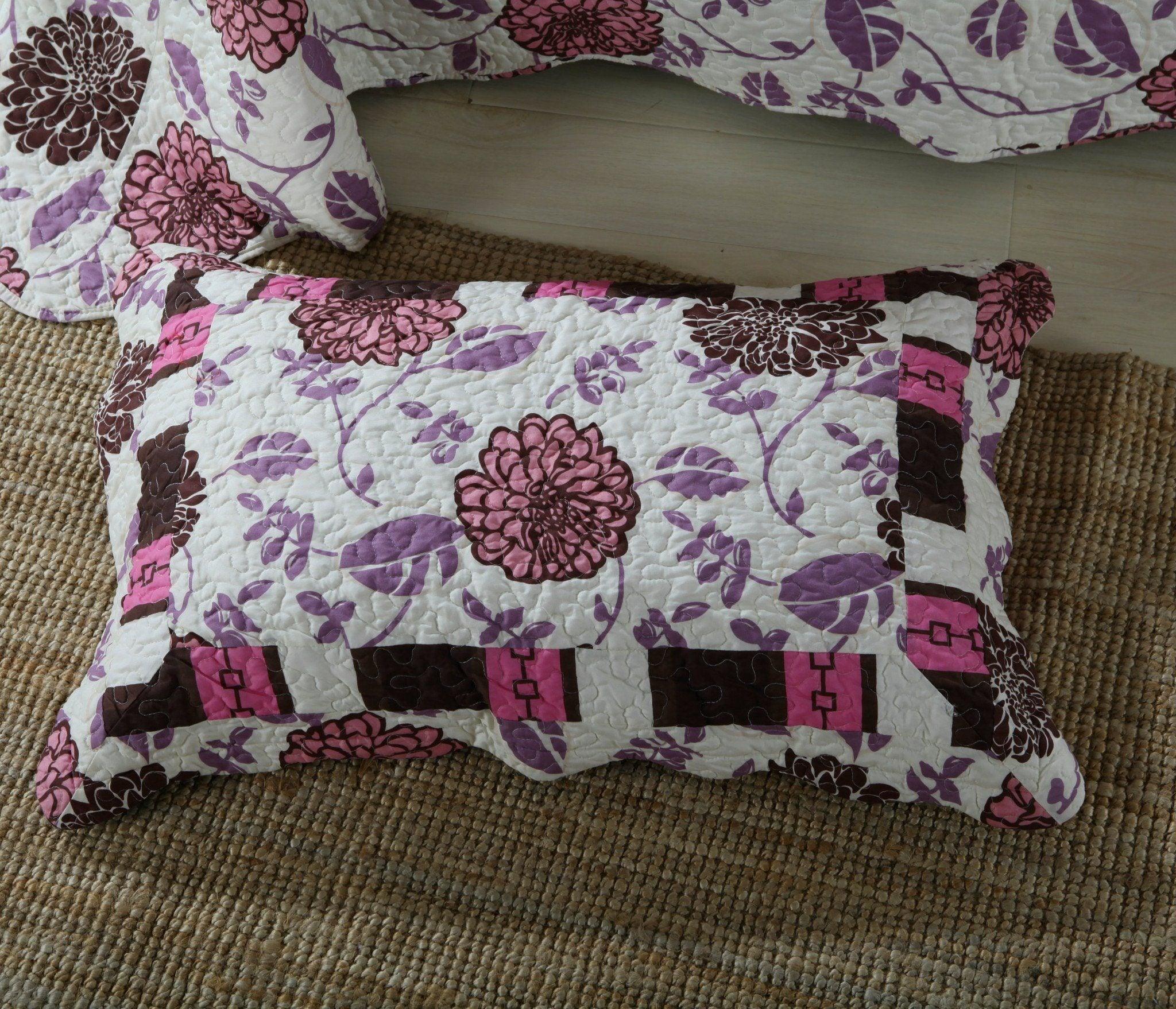 DaDa Bedding Bohemian Purple Blooms Floral Garden Pink Brown Bedspread Set (KBJ1629) - DaDa Bedding Collection