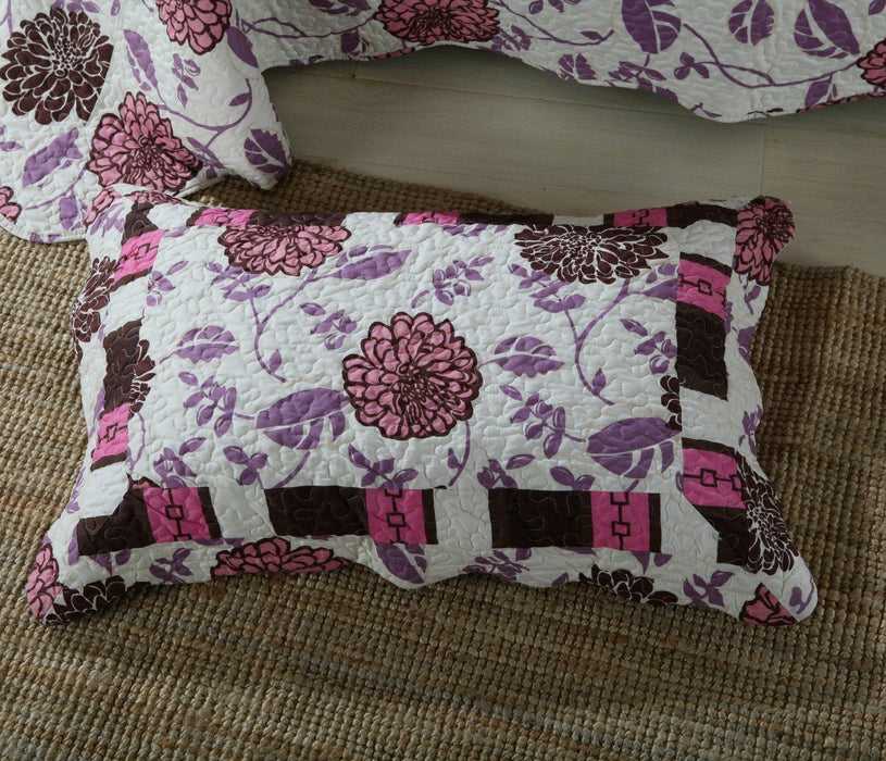 DaDa Bedding Bohemian Purple Blooms Floral Garden Pink Brown Bedspread Set (KBJ1629) - DaDa Bedding Collection