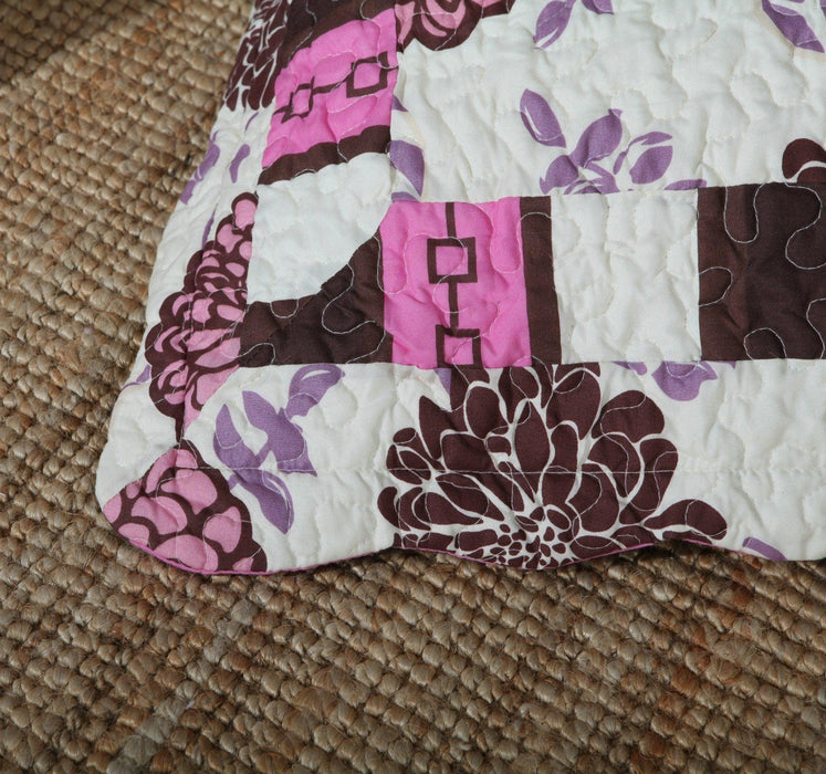 Quilt - DaDa Bedding Bohemian Floral Chrysanthemum Hot Pink Brown Bedspread Set (KBJ1629) - DaDa Bedding Collection