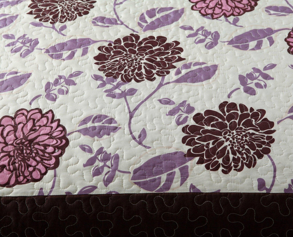 DaDa Bedding Bohemian Purple Blooms Floral Garden Pink Brown Bedspread Set (KBJ1629) - DaDa Bedding Collection