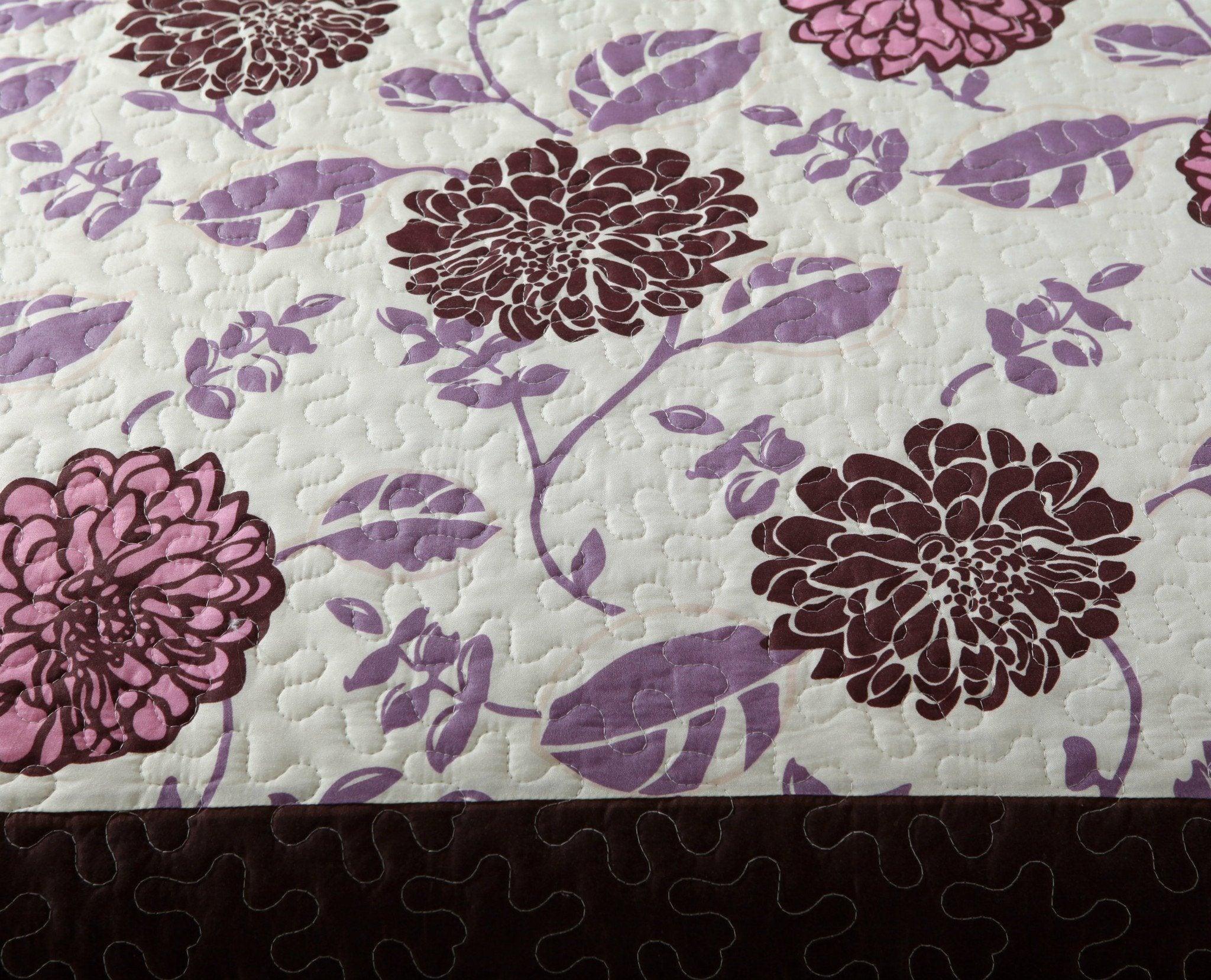 DaDa Bedding Bohemian Purple Blooms Floral Garden Pink Brown Bedspread Set (KBJ1629) - DaDa Bedding Collection