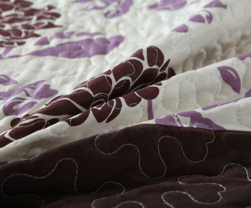 Quilt - DaDa Bedding Bohemian Floral Chrysanthemum Hot Pink Brown Bedspread Set (KBJ1629) - DaDa Bedding Collection