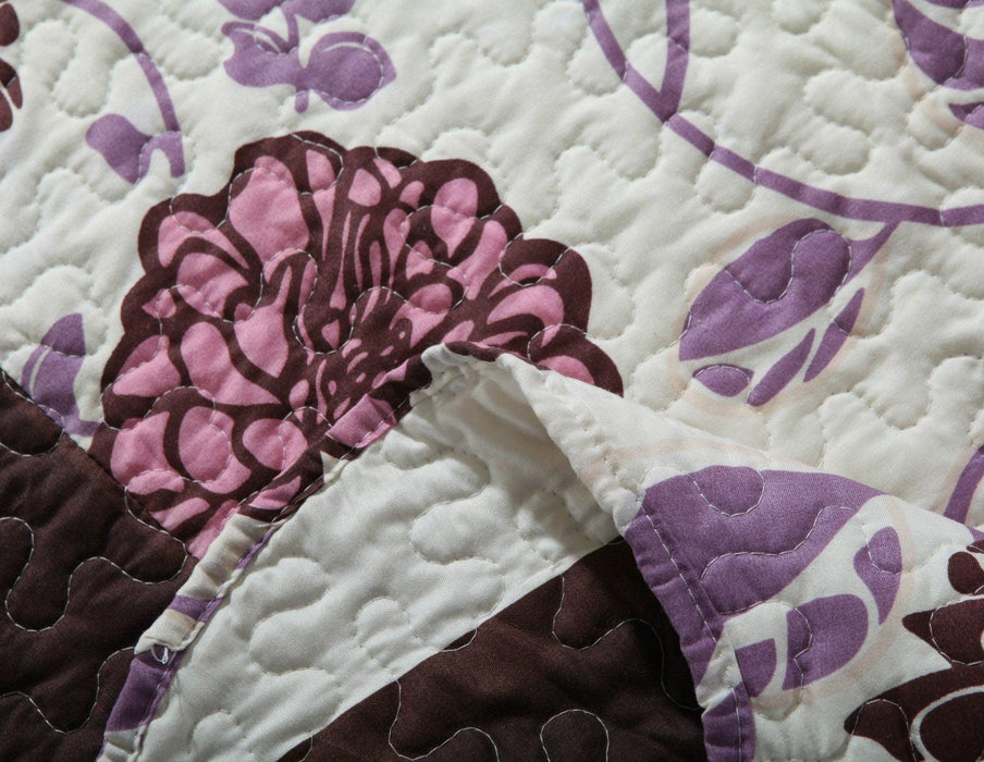 DaDa Bedding Bohemian Purple Blooms Floral Garden Pink Brown Bedspread Set (KBJ1629) - DaDa Bedding Collection