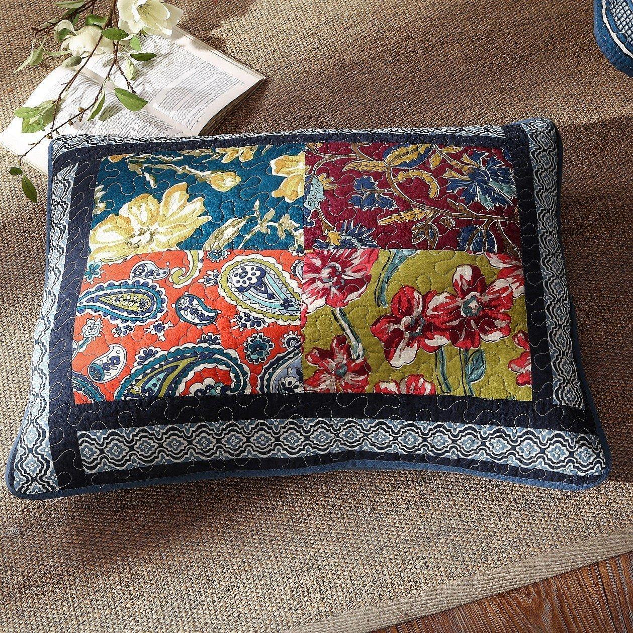 DaDa Bedding Bohemian Floral Midnight Ocean Blue Cotton Patchwork Bedspread Set (JHW-572) - DaDa Bedding Collection
