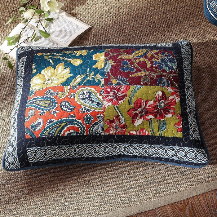 DaDa Bedding Bohemian Floral Midnight Ocean Blue Cotton Patchwork Bedspread Set (JHW-572) - DaDa Bedding Collection