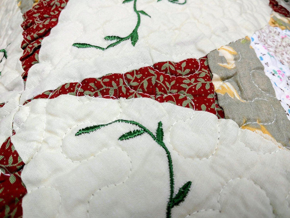 DaDa Bedding Classic Cottage Floral Cotton Quilted Bedspread Set, Twin, 3-PCS (DXJ101567-2) - DaDa Bedding Collection