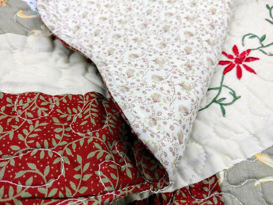 DaDa Bedding Classic Cottage Floral Cotton Quilted Bedspread Set, Twin, 3-PCS (DXJ101567-2) - DaDa Bedding Collection