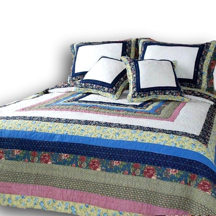 DaDa Bedding Cottage Spring Floral Garden Patchwork Cotton Quilted Bedspread Set - Twin/Single (DXJ100286) - DaDa Bedding Collection