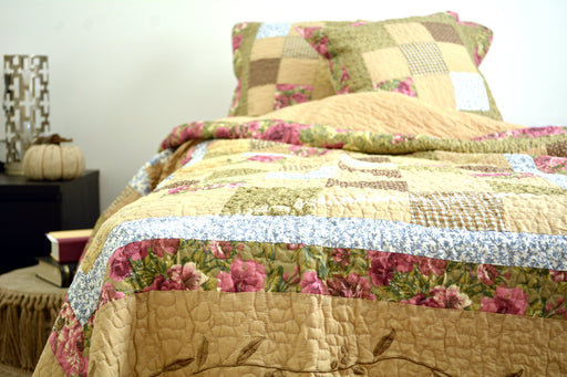 DaDa Bedding Country Cottage Floral Vines Quilted Bedspread Set - Twin - 3PCS (DXJ100681-S3) - DaDa Bedding Collection