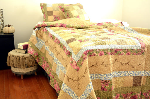 DaDa Bedding Country Cottage Floral Vines Quilted Bedspread Set - Twin - 3PCS (DXJ100681-S3) - DaDa Bedding Collection