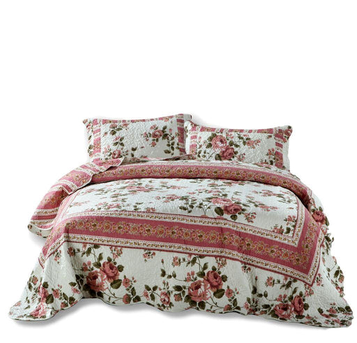 Quilt - DaDa Bedding Dainty Bohemian Cottage Dusty Roses Floral Quilted Bedspread Set (KBJ1627) - DaDa Bedding Collection