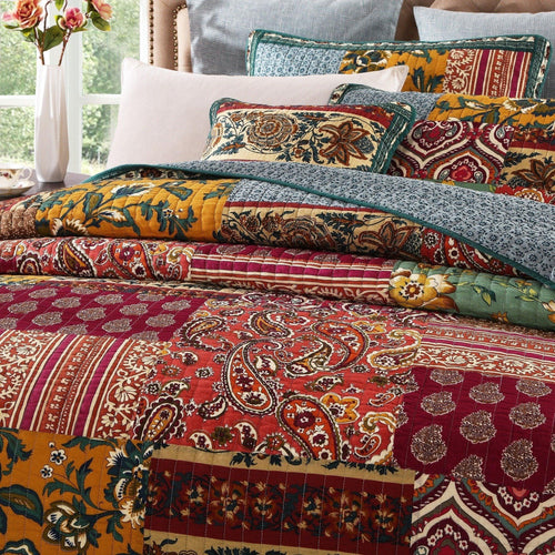 DaDa Bedding Dark Elegance Bohemian Floral Cotton Patchwork Bedspread Set (JHW-550) - DaDa Bedding Collection