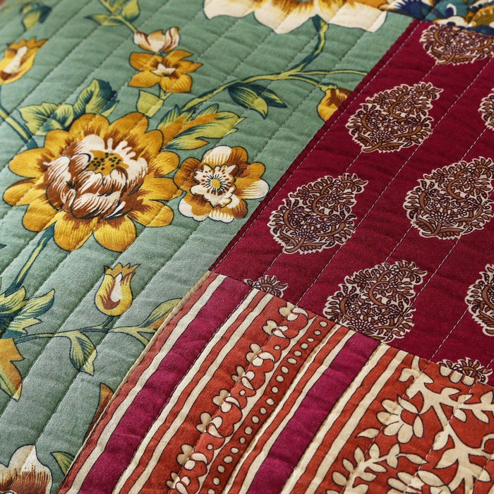 DaDa Bedding Dark Elegance Bohemian Floral Cotton Patchwork Bedspread Set (JHW-550) - DaDa Bedding Collection