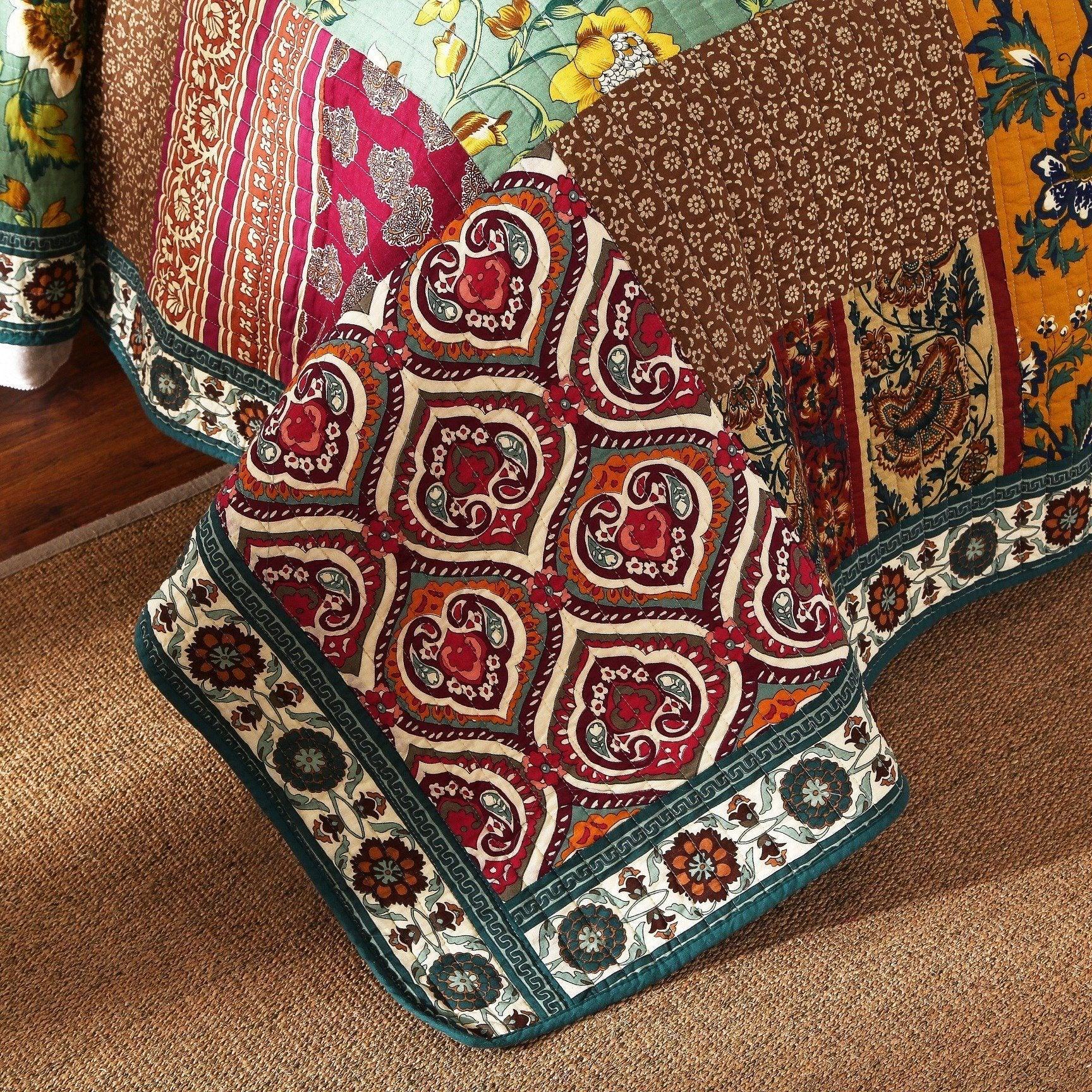 DaDa Bedding Dark Elegance Bohemian Floral Cotton Patchwork Bedspread Set (JHW-550) - DaDa Bedding Collection