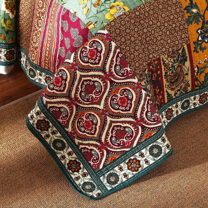 DaDa Bedding Dark Elegance Bohemian Floral Cotton Patchwork Bedspread Set (JHW-550) - DaDa Bedding Collection