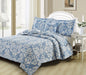 DaDa Bedding Victorian Blue Enchanted Damask Floral Reversible Quilted Bedspread Set - Twin Size - 2-Pieces - DaDa Bedding Collection