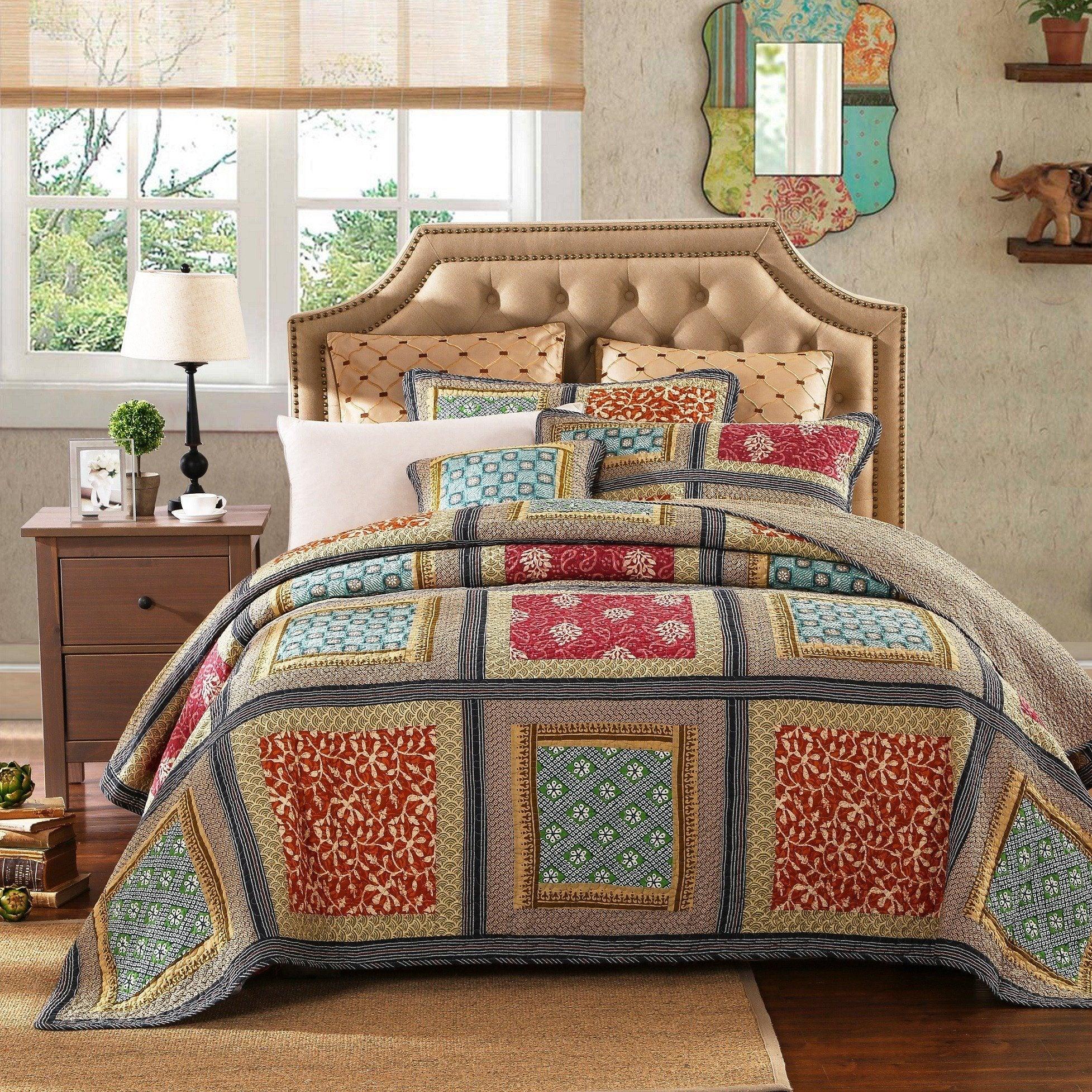 Dada Bedding Gallery of Roses Floral Bohemian Cotton Patchwork Bedspread Set (JHW-546) - DaDa Bedding Collection