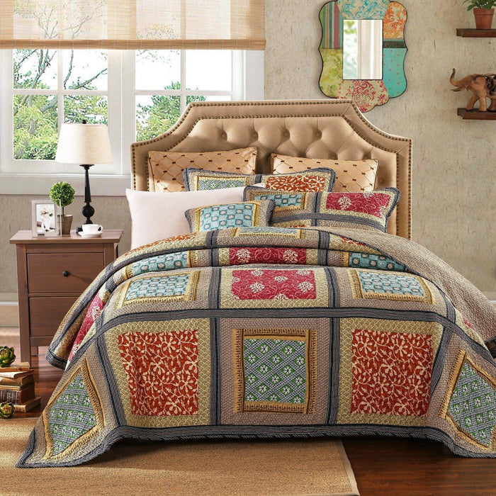 Dada Bedding Gallery of Roses Floral Bohemian Cotton Patchwork Bedspread Set (JHW-546) - DaDa Bedding Collection