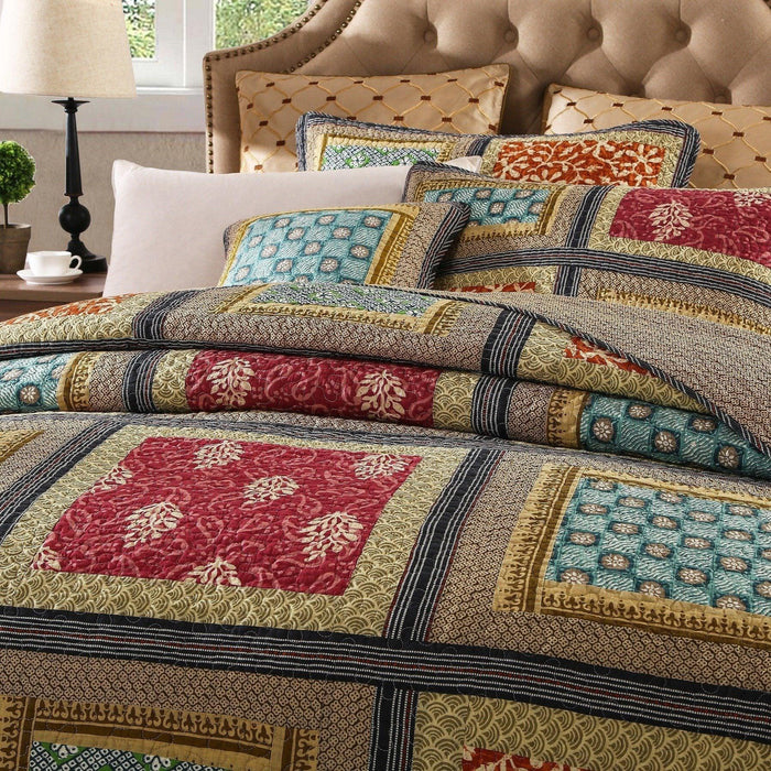Dada Bedding Gallery of Roses Floral Bohemian Cotton Patchwork Bedspread Set (JHW-546) - DaDa Bedding Collection