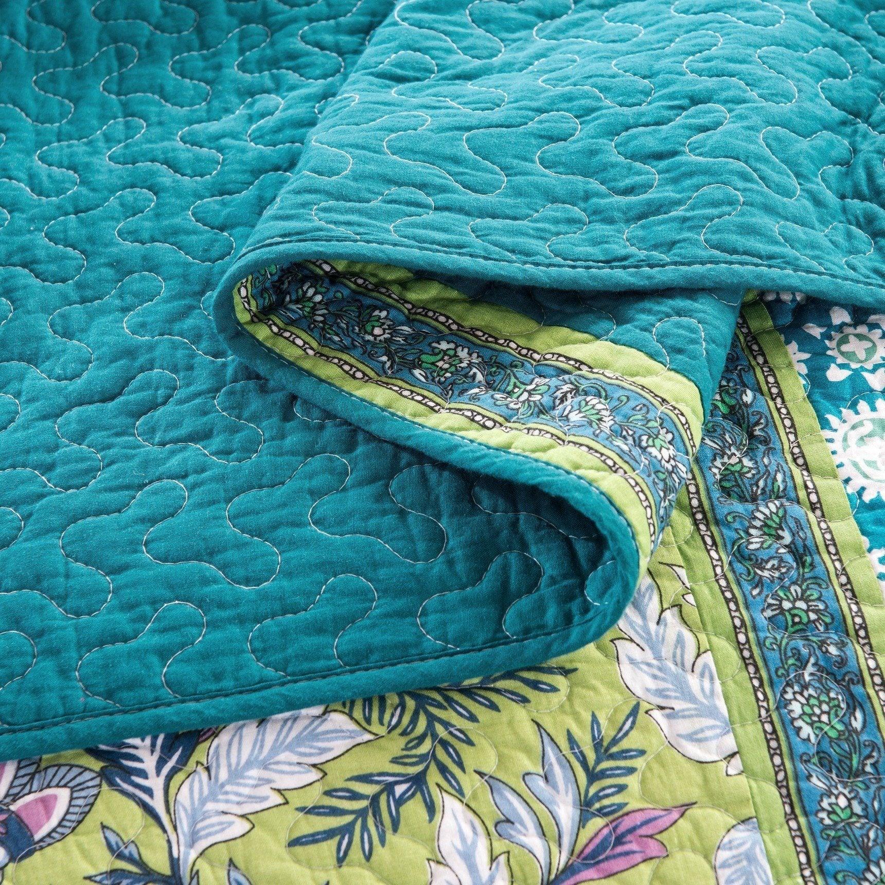 Greek Mediterranean Fountain Bohemian Cotton Patchwork Bedspread Quilt Set - DaDa Bedding Collection