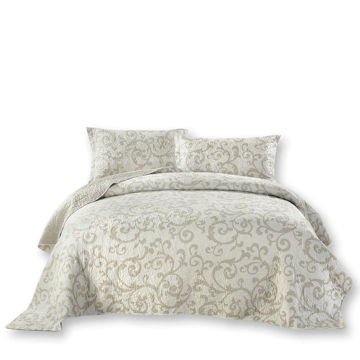 QUILT - DaDa Bedding Luxe Couture Floral White Freesia Vineyard Elegant Coverlet Bedspread Set (HS-8760) - DaDa Bedding Collection