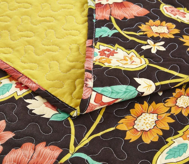 DaDa Bedding Marigold’s Floral Brown Yellow Botanical Garden Quilted Bedspread Set (HS-3330) - DaDa Bedding Collection