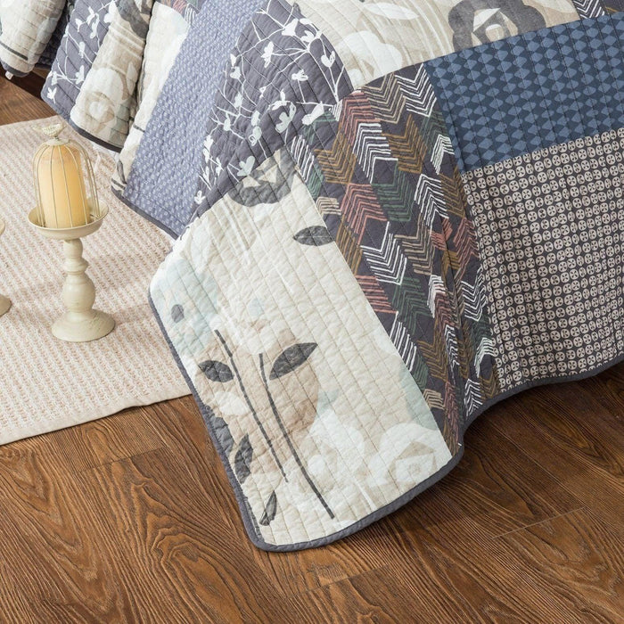 DaDa Bedding Quiet Country Farmhouse Real Patchwork Cotton Bedspread Set (JHW-675) - DaDa Bedding Collection