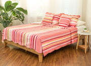 DaDa Bedding Multi-Red Pink Boho Summer Stripes Scalloped Lightweight Coverlet Bedspread Set (DXJ101824) - DaDa Bedding Collection