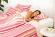 DaDa Bedding Multi-Red Pink Boho Summer Stripes Scalloped Lightweight Coverlet Bedspread Set (DXJ101824) - DaDa Bedding Collection