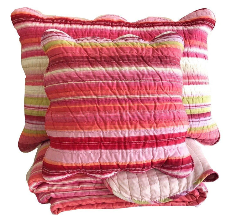 QUILT - DaDa Bedding Happy Stunning Stripes Red & Pink Scalloped Coverlet Bedspread Set (DXJ101824) - DaDa Bedding Collection