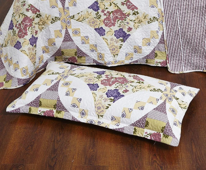 DaDa Bedding Wisteria Cottage Roses Floral Lightweight Quilted Bedspread Set (HS-1003) - DaDa Bedding Collection