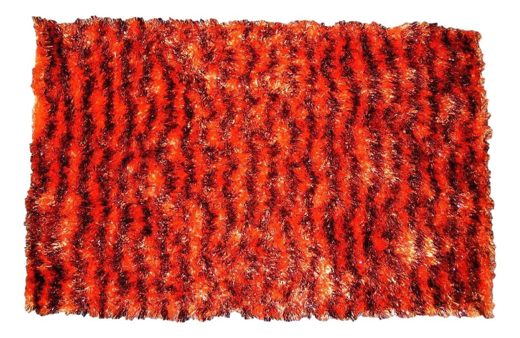 DaDa Bedding Shaggy Soft Rectangle Floor Door Mat Bath Carpet Rug - Striped Orange & Brown - 20" x 32", - DaDa Bedding Collection