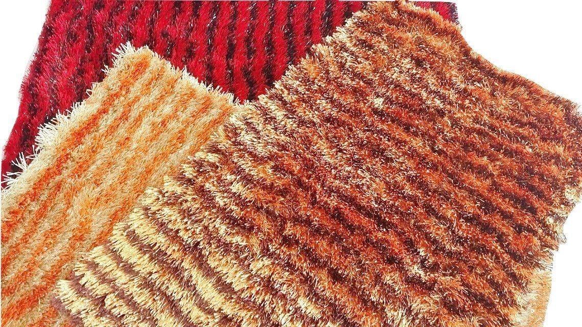 DaDa Bedding Shaggy Soft Rectangle Floor Door Mat Bath Carpet Rug - Striped Orange & Brown - 20" x 32", - DaDa Bedding Collection