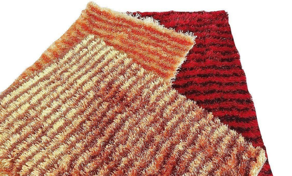 DaDa Bedding Shaggy Soft Rectangle Floor Door Mat Bath Carpet Rug - Striped Orange & Brown - 20" x 32", - DaDa Bedding Collection