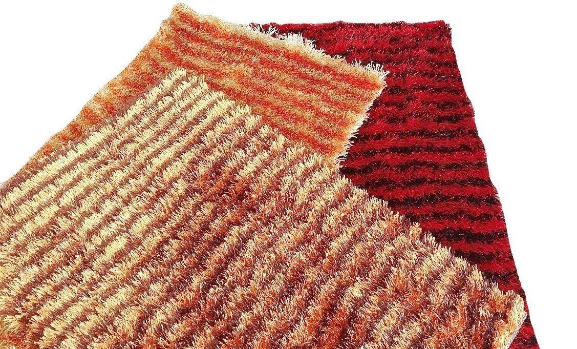 DaDa Bedding Shaggy Soft Rectangle Floor Door Mat Bath Carpet Rug - Striped Orange & Brown - 20" x 32", - DaDa Bedding Collection