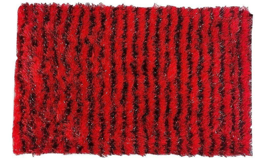 DaDa Bedding Shaggy Soft Rectangle Door Mat Bath Carpet Rug - 20" x 32", Striped Red & Black - DaDa Bedding Collection
