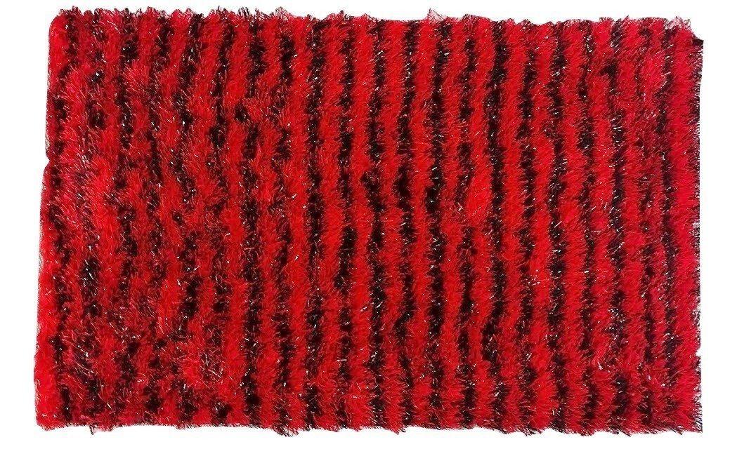 DaDa Bedding Shaggy Soft Rectangle Door Mat Bath Carpet Rug - 20" x 32", Striped Red & Black - DaDa Bedding Collection