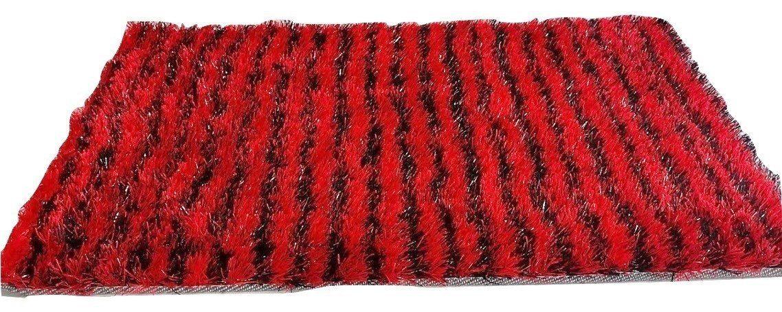 DaDa Bedding Shaggy Soft Rectangle Door Mat Bath Carpet Rug - 20" x 32", Striped Red & Black - DaDa Bedding Collection
