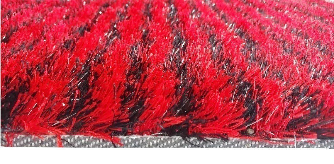 DaDa Bedding Shaggy Soft Rectangle Door Mat Bath Carpet Rug - 20" x 32", Striped Red & Black - DaDa Bedding Collection