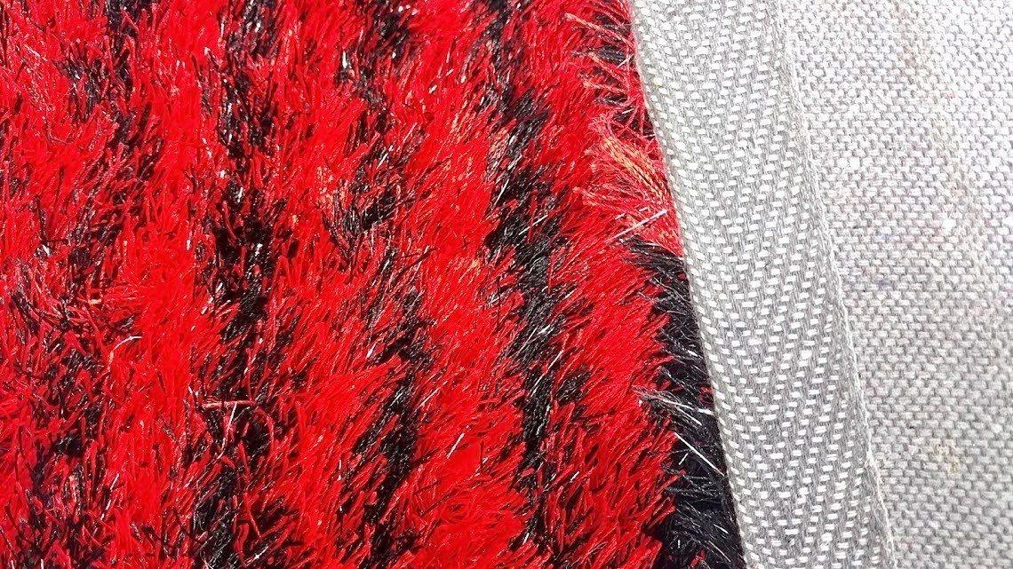 DaDa Bedding Shaggy Soft Rectangle Door Mat Bath Carpet Rug - 20" x 32", Striped Red & Black - DaDa Bedding Collection