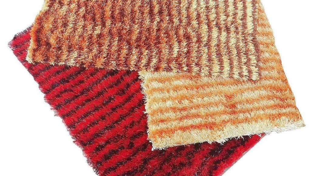 DaDa Bedding Shaggy Soft Rectangle Door Mat Bath Carpet Rug - 20" x 32", Striped Red & Black - DaDa Bedding Collection