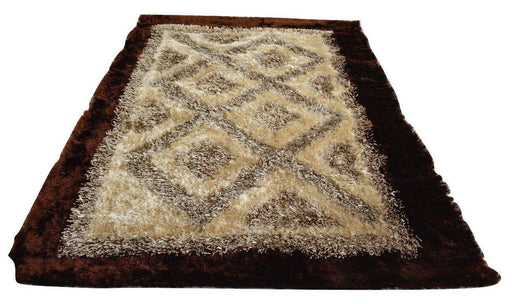 RUG & MAT - DaDa Bedding Soft Viscose Dark Brown Cream Geometric Diamond Mat Rug - DaDa Bedding Collection