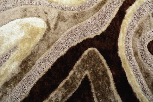 RUG & MAT - DaDa Bedding Three Dimensional 3D Curved Brown & White Chocolate Soft Plush Viscose Carpet Rug - DaDa Bedding Collection