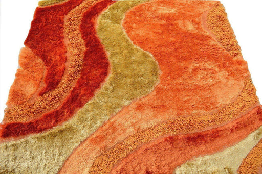 RUG & MAT - DaDa Bedding Retro Soft Curved Viscose Orange Swirls Rug - DaDa Bedding Collection