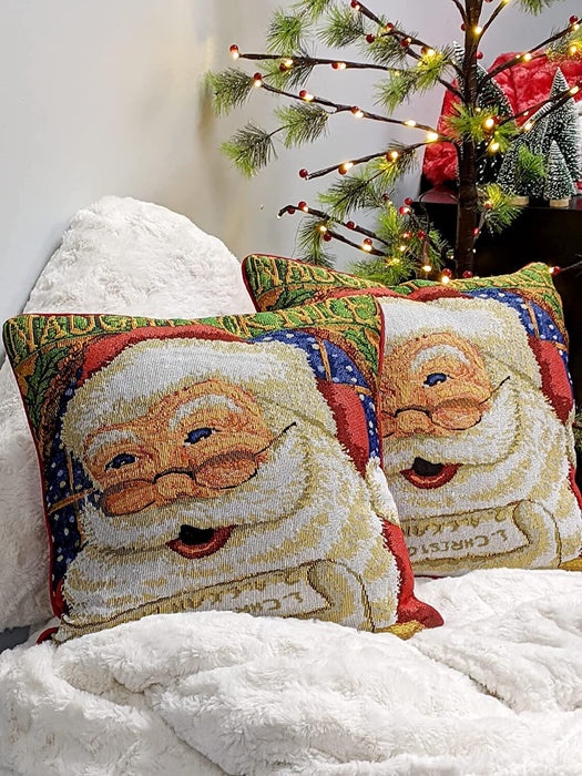 DaDa Bedding Naughty or Nice Santa Claus Christmas Woven Tapestry Throw Pillow Cover - 16" x 16"