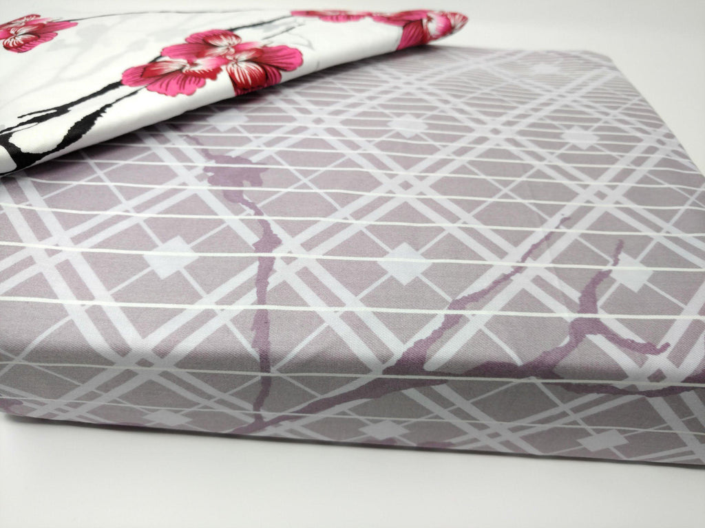 DaDa Bedding Floral Cherry Blossoms Red Purple Fitted Sheet & Pillow Cases Set (FTS8318) - DaDa Bedding Collection