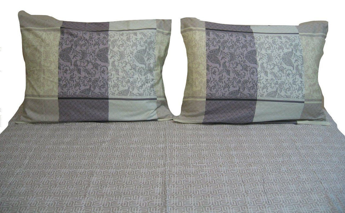 SHEET SET - DaDa Bedding Jacquard Grey Floral Paisley Fitted Sheet & Pillow Cases Set (FTS8222) - DaDa Bedding Collection