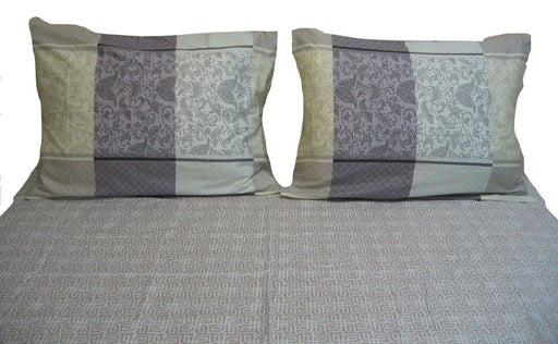 SHEET SET - DaDa Bedding Jacquard Grey Floral Paisley Flat Sheet & Pillow Cases Set (FS8222) - DaDa Bedding Collection