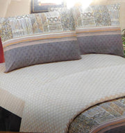 DaDa Bedding Geometric Striped Tan Brown Multi-Color Fitted + Flat Sheet & Pillow Cases Set (FSFS8279) - DaDa Bedding Collection