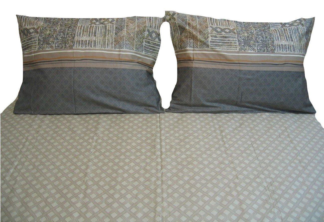 DaDa Bedding Geometric Striped Tan Brown Multi-Color Fitted + Flat Sheet & Pillow Cases Set (FSFS8279) - DaDa Bedding Collection